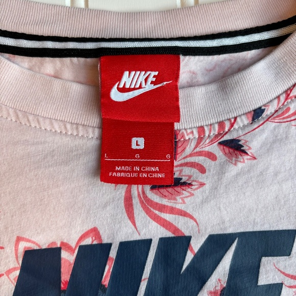 VTG Y2K Nike Big Logo Crop Top Oversized Floral Athletic T-Shirt Women L Pink - Picture 2 of 7